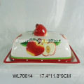 Handgemaltes Apfel Design Keramik Brotplatte mit Deckel